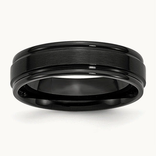 Black IP-plated Brushed Center/Polished Edges Band, 6mm, Stainless Steel