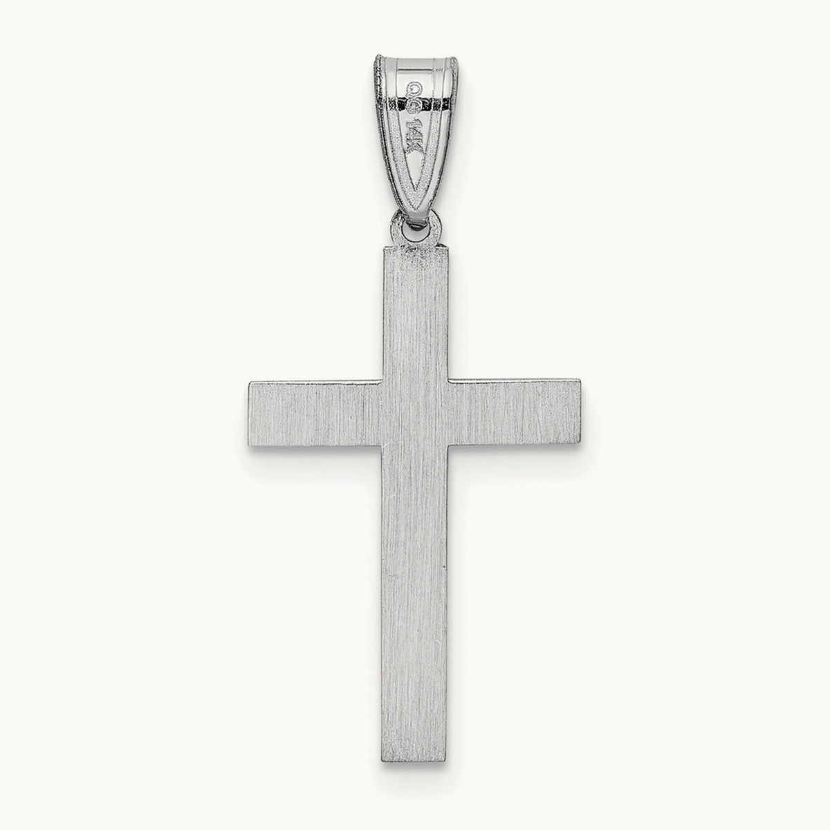 Laser Etched Cross Charm — 14K White Gold, 25mm
