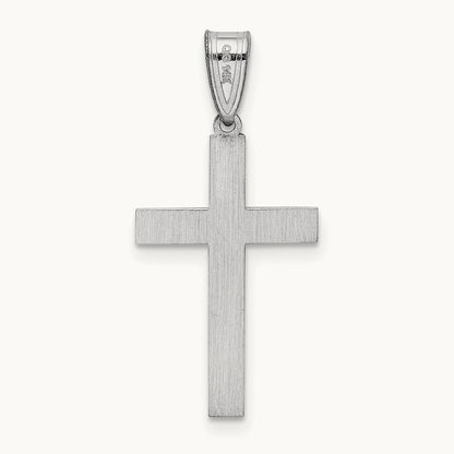 Laser Etched Cross Charm — 14K White Gold, 25mm