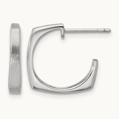 SS RH-plated Polished/Brushed Square J-Hoop Post Earrings — Leslie's