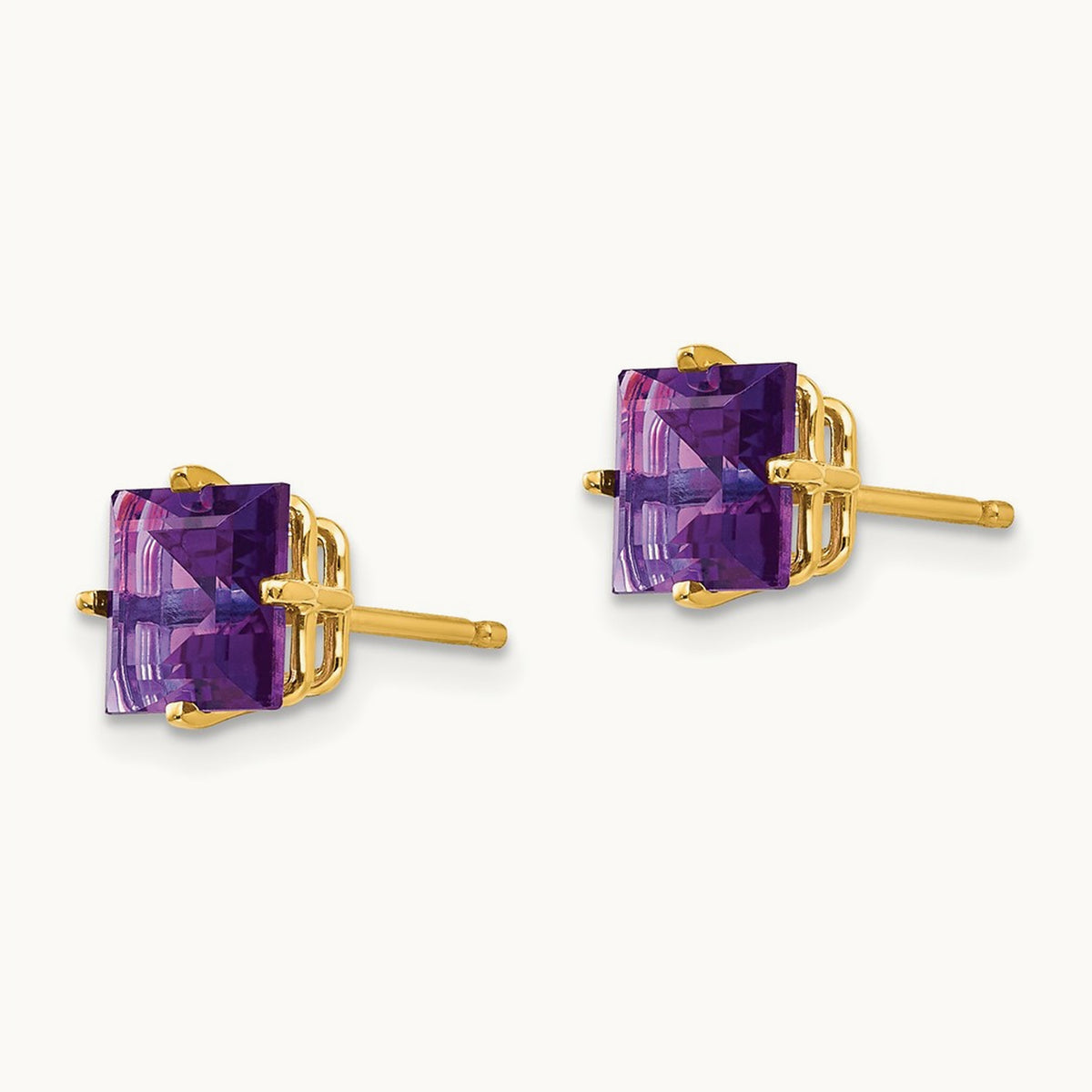 Princess Cut Amethyst Earrings, 6mm, 14K