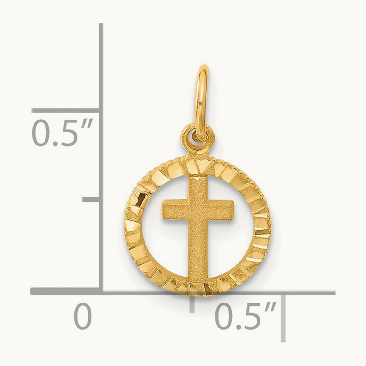 Eternal Life Cross in Circle Charm, 14K