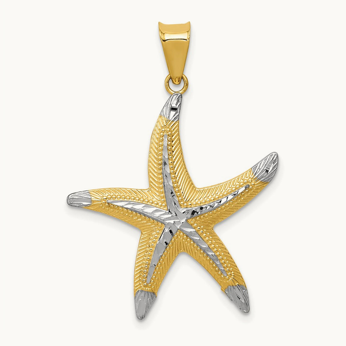 Diamond-cut Polished Starfish Pendant, 14K with Rhodium