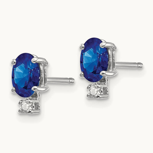 6x4mm Oval Sapphire AA Diamond Earrings, 14K White Gold