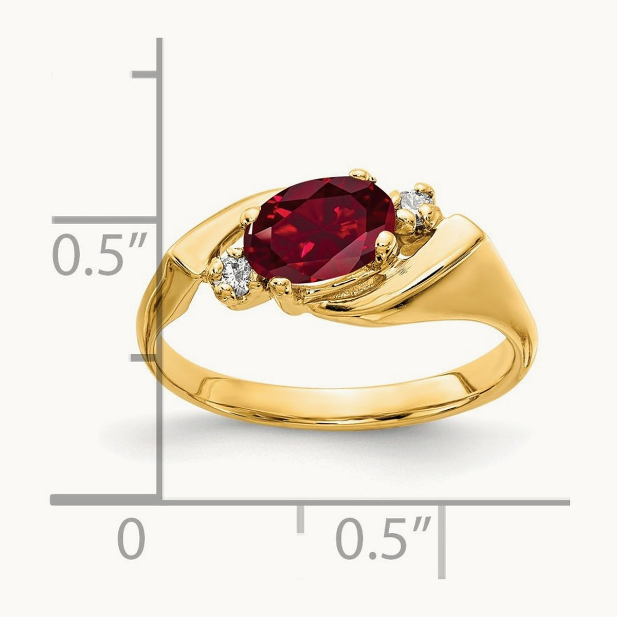 7x5mm Oval Created Ruby AA Diamond ring, 14K