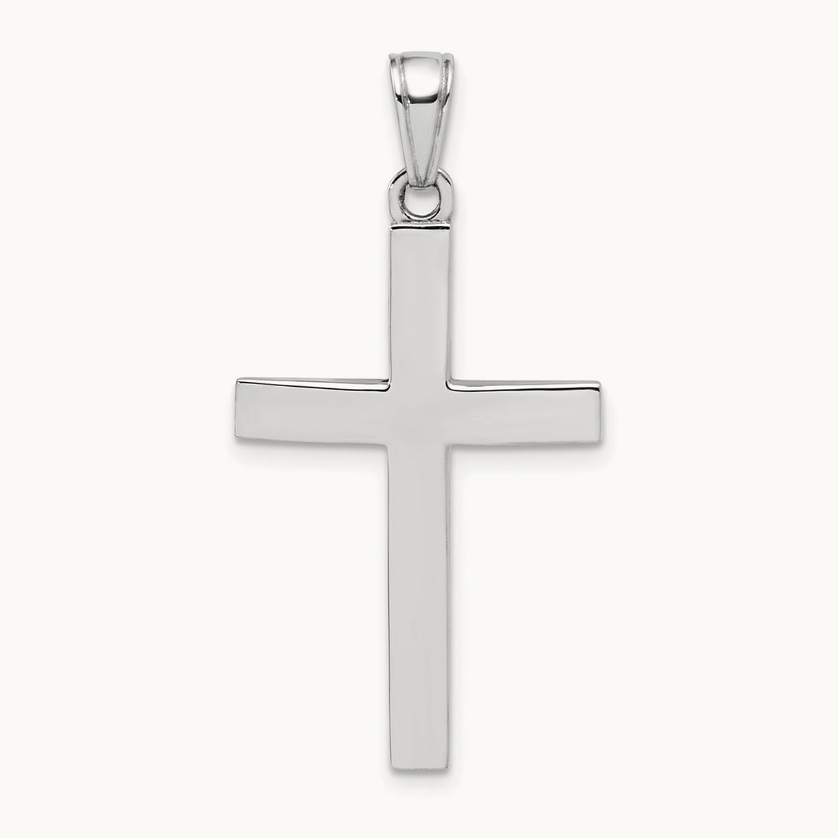 Polished Beveled Cross Charm — 14K White Gold