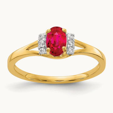 Diamond and Oval Ruby Ring — 14K Yellow Gold