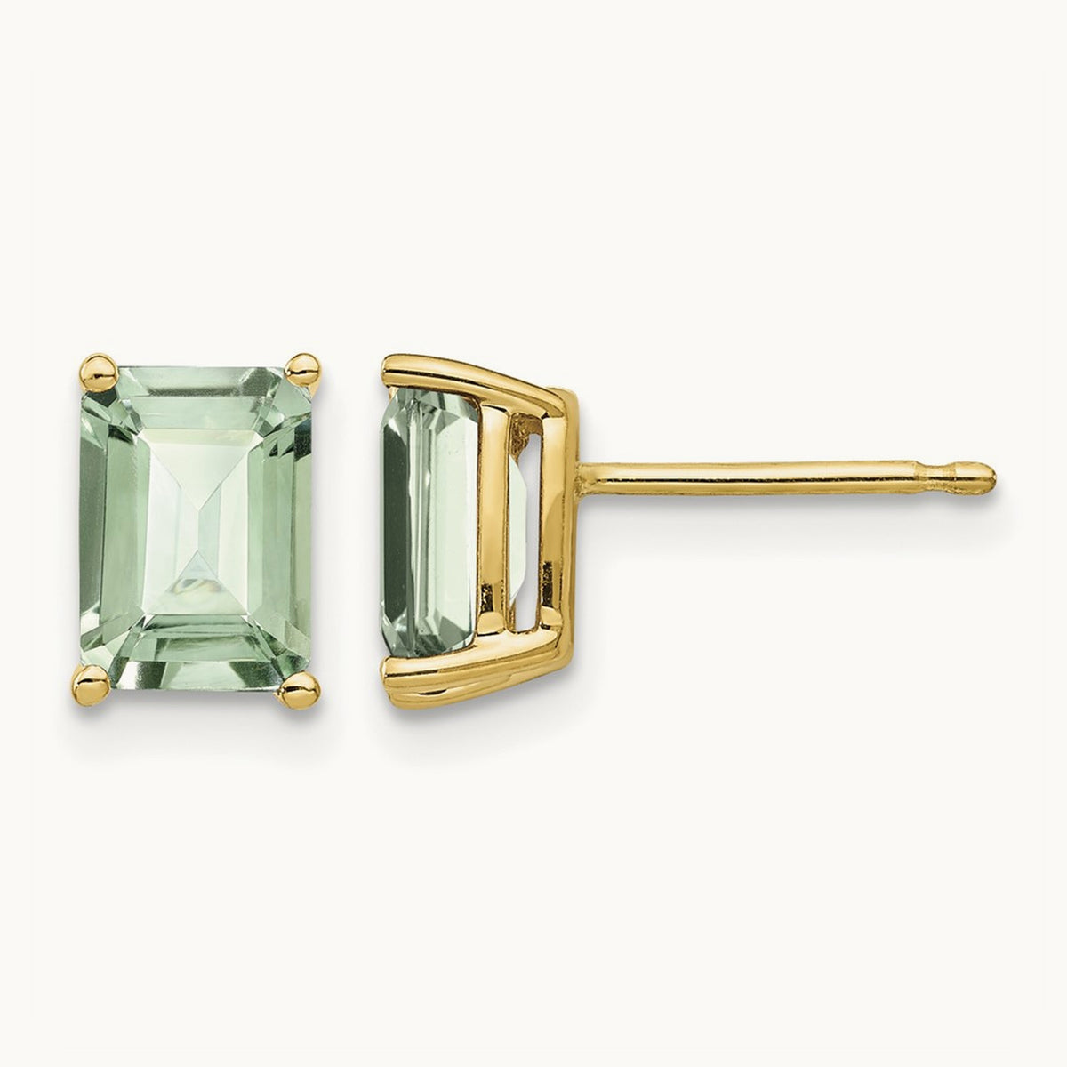7x5 Emerald-Cut Green Quartz Earrings, 14K