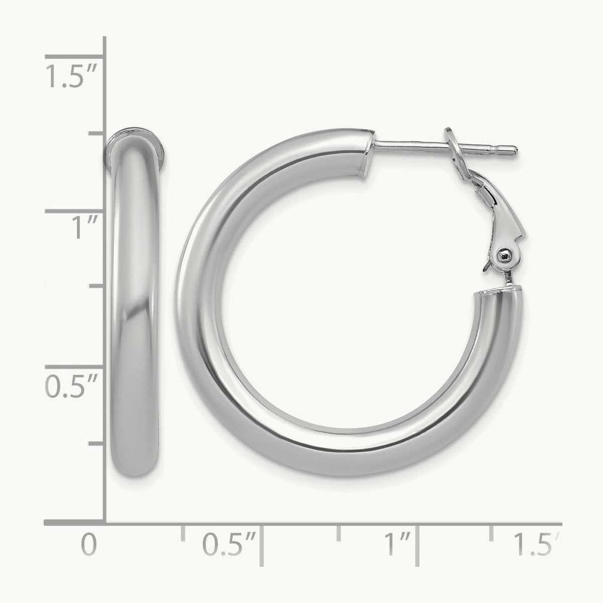 Polished Round Omega Back Hoop Earrings — 14K White Gold, 4x28mm