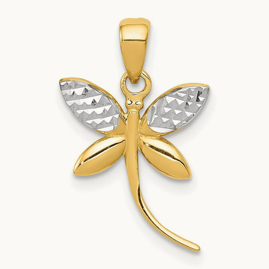 w/Rhodium D/C and Polished Dragonfly Pendant, 14K