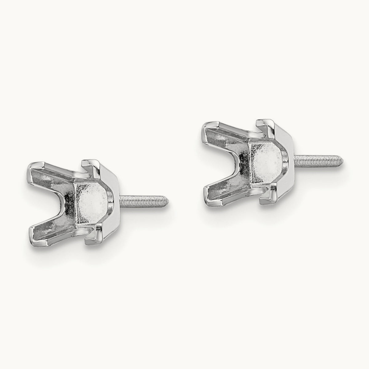 Princess Cut Stud Earring Mountings, 4mm, 14K White Gold