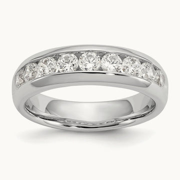 9-Stone Diamond Channel Band, 14K White Gold