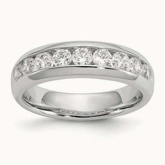 9-Stone Diamond Channel Band, 14K White Gold