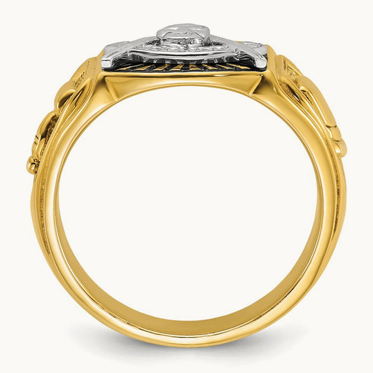14ktt IBGoodman Men's Textured/Black Enamel Past Master Masonic Ring