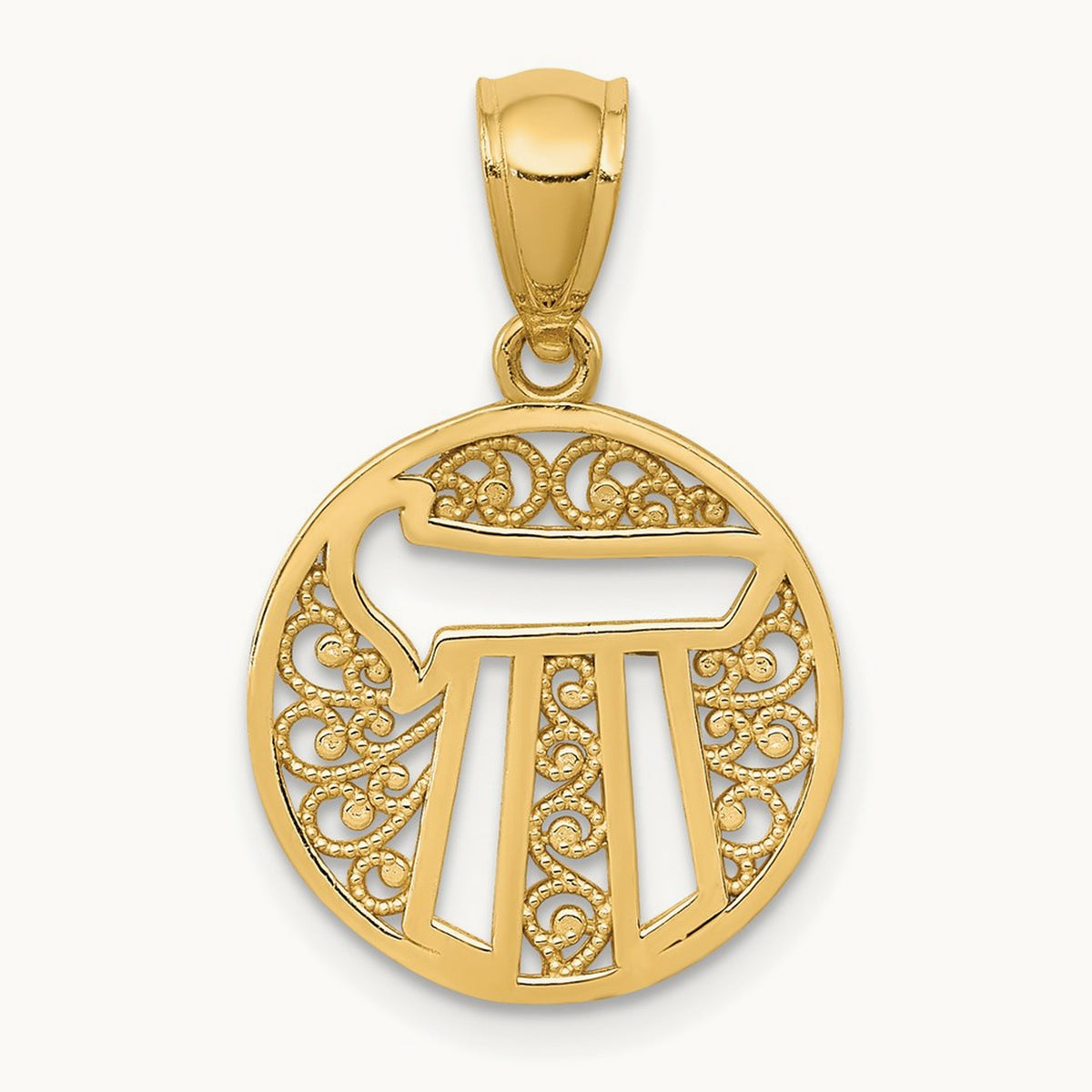 Filigree Circle Chai Pendant, 14K
