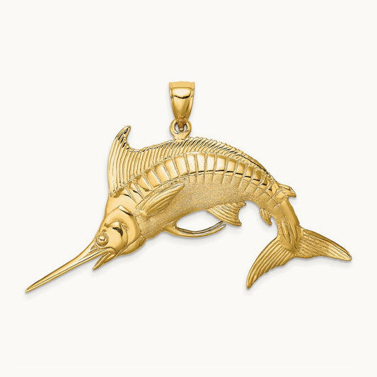 3-D Polished /Satin Blue Marlin Charm, 14K