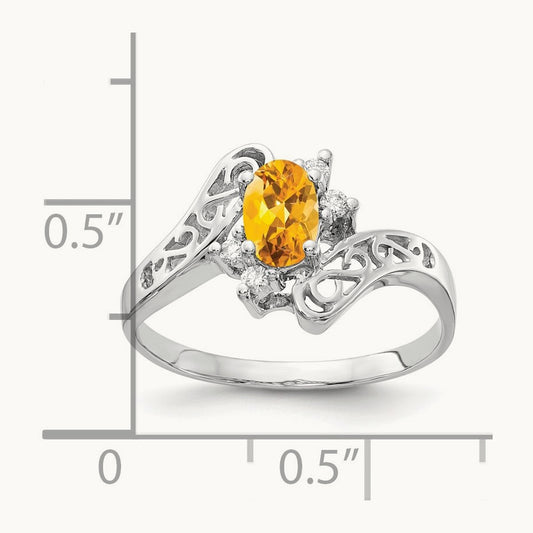 6x4mm Oval Citrine AA Diamond ring, 14K White Gold