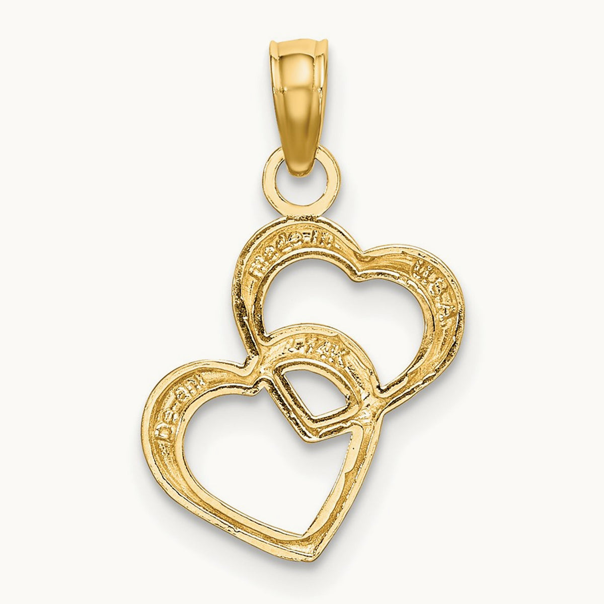 w/ Rhodium Polished and Textured Intertwined Hearts Charm, 14K