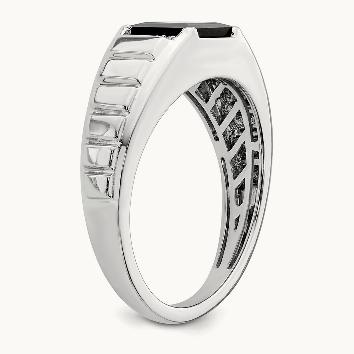 Square Onyx and Diamond Men's Ring — 14K White Gold