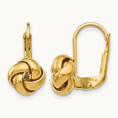 Polished Love Knot Leverback Earrings — 10K Yellow Gold