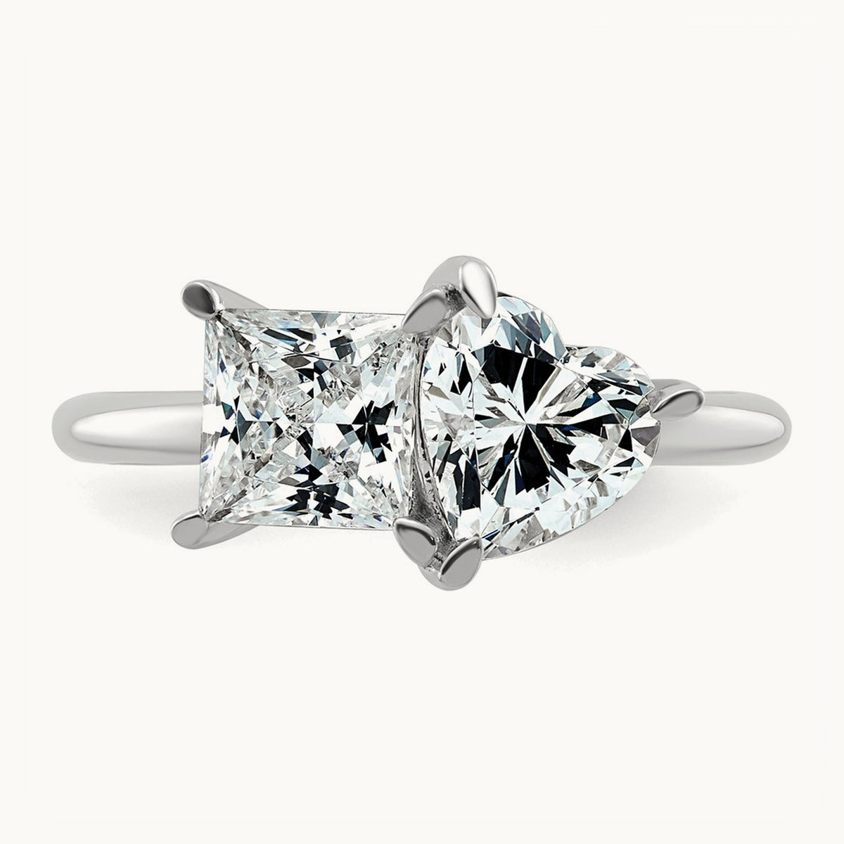 Princess & Heart 2 Stone Engagement Ring, 2.00 ct tw Lab-Grown Diamond — 14K White Gold