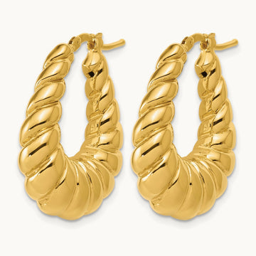 Polished Scallop Oval Hoop Earrings, 14K — Leslie's