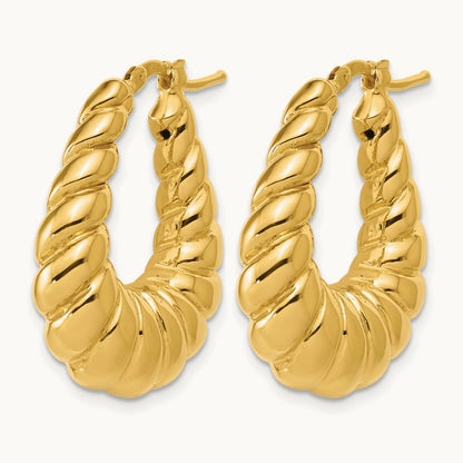 Polished Scallop Oval Hoop Earrings, 14K — Leslie's