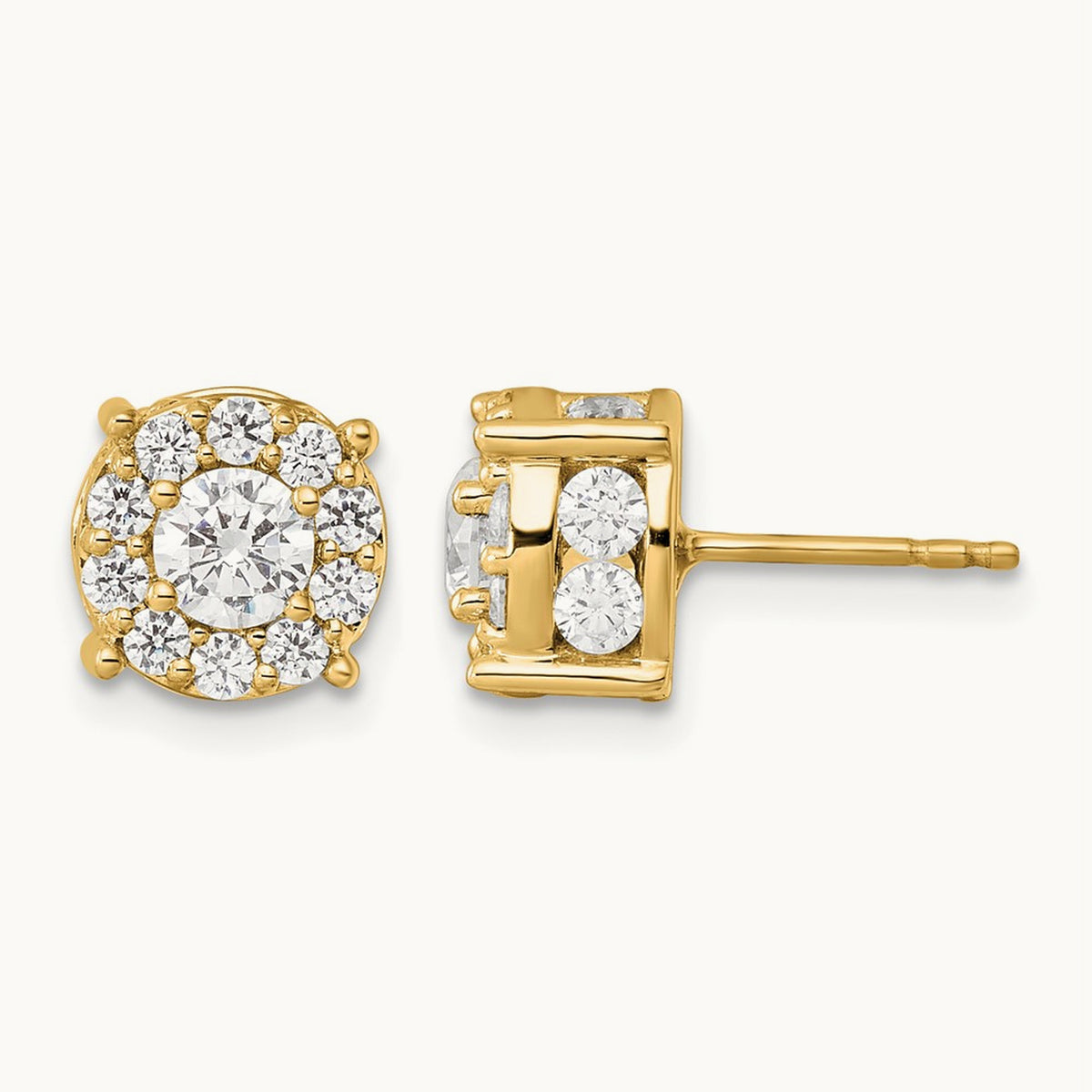 Round Halo Post Earrings, 1.00-2.00 ct tw Lab-Grown Diamond — 2 ct