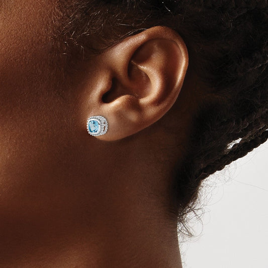 Cushion Blue Topaz Earrings — 14K White Gold