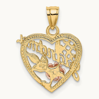 Rhodium #1 GRANDMA In Heart Charm, 14K Two-tone White