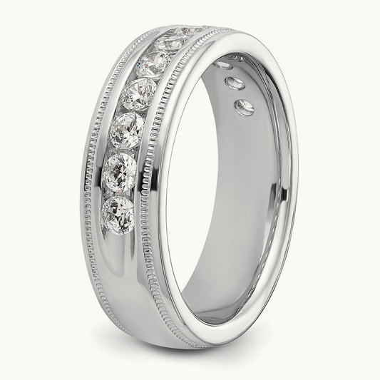 IBGoodman Men's Polished and Milgrain 11-Stone Diamond Ring, 14K White Gold