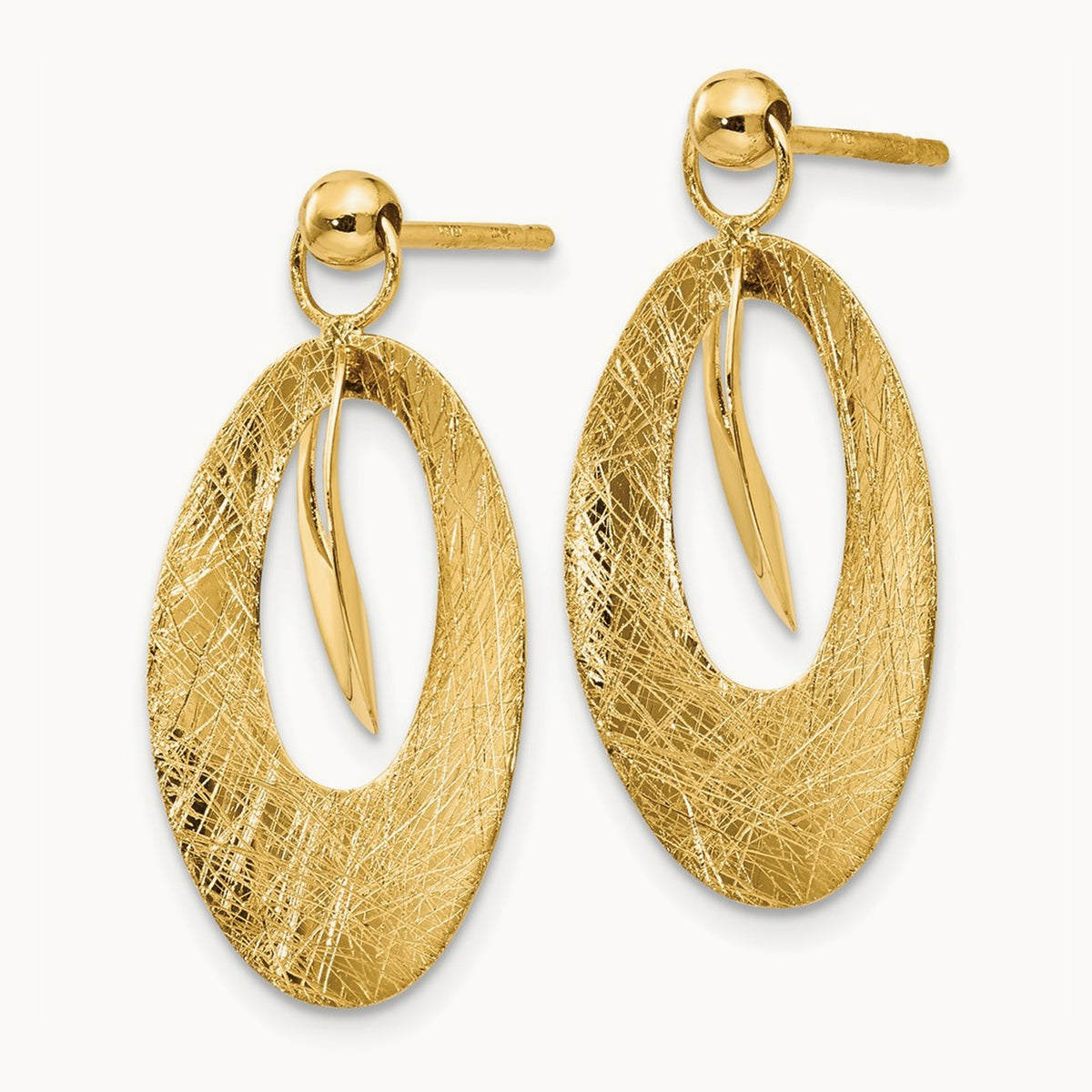 Polished and Scratch Finish Oval Post Earrings, 14K — Leslie's