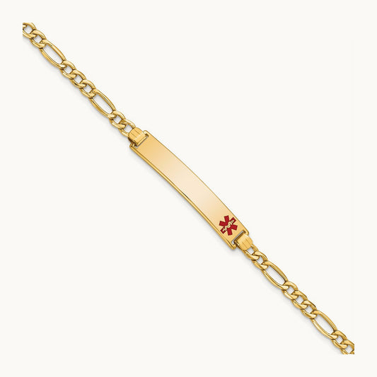 Semi-solid Medical Red Enamel Figaro ID Bracelet, 14K