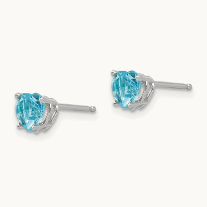 Heart Blue Topaz Earrings, 5mm, 14K White Gold