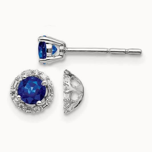 Diamond and Sapphire Stud w/Jacket Earrings, 14K White Gold