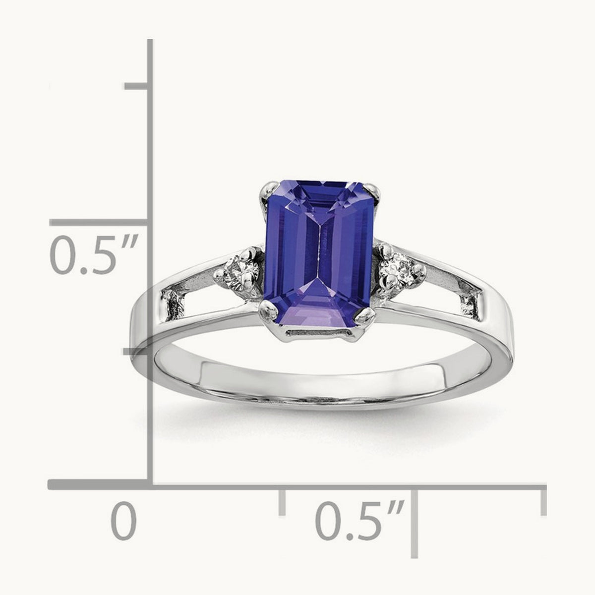 7x5mm Emerald Cut Tanzanite AA Diamond ring, 14K White Gold