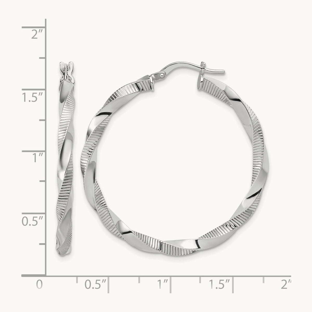 Rhodium-plated Twisted Textured Hoop Earrings — 38mm