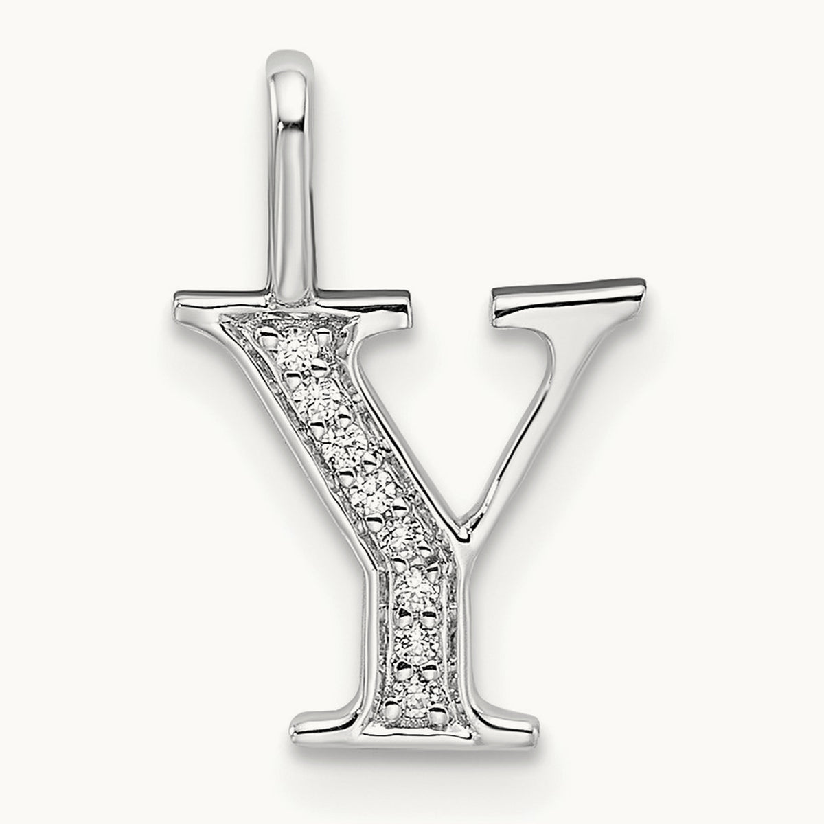 Diamond Letter Y Initial Pendant, 14K White Gold