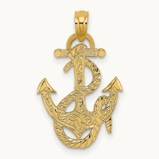 Polished Anchor and Rope Charm, 14K