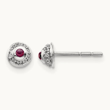 Diamond and Cabochon Rhodolite Garnet Earrings, 14K White Gold