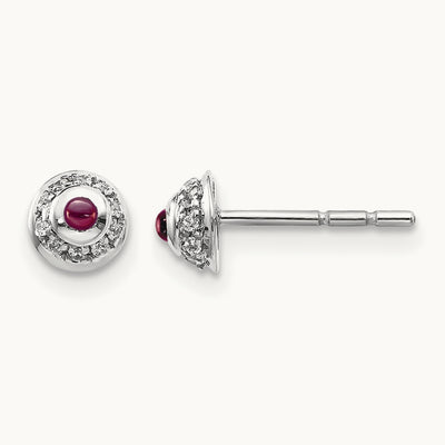 Diamond and Cabochon Rhodolite Garnet Earrings, 14K White Gold