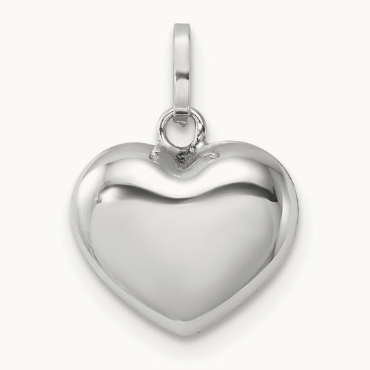 3D Puffed Heart Pendant, 14K White Gold