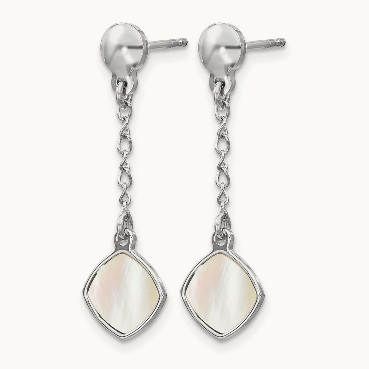 Rhodium-plated Mother of Pearl Post Dangle Earring, Sterling Silver — Leslie's