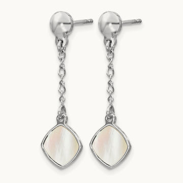 Rhodium-plated Mother of Pearl Post Dangle Earring, Sterling Silver — Leslie's