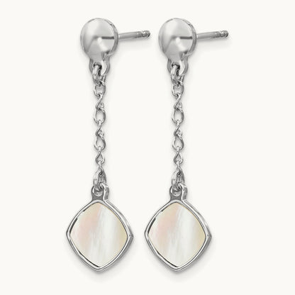 Rhodium-plated Mother of Pearl Post Dangle Earring, Sterling Silver — Leslie's