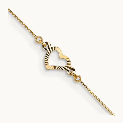 Diamond-cut Heart 9in Plus 1in ext Anklet, 14K
