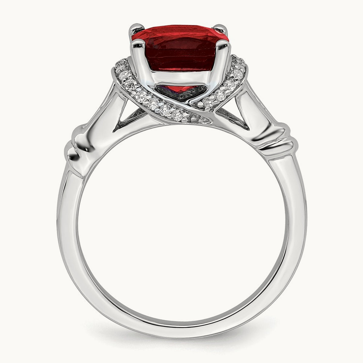 Garnet and Diamond Ring — 14K White Gold, 7