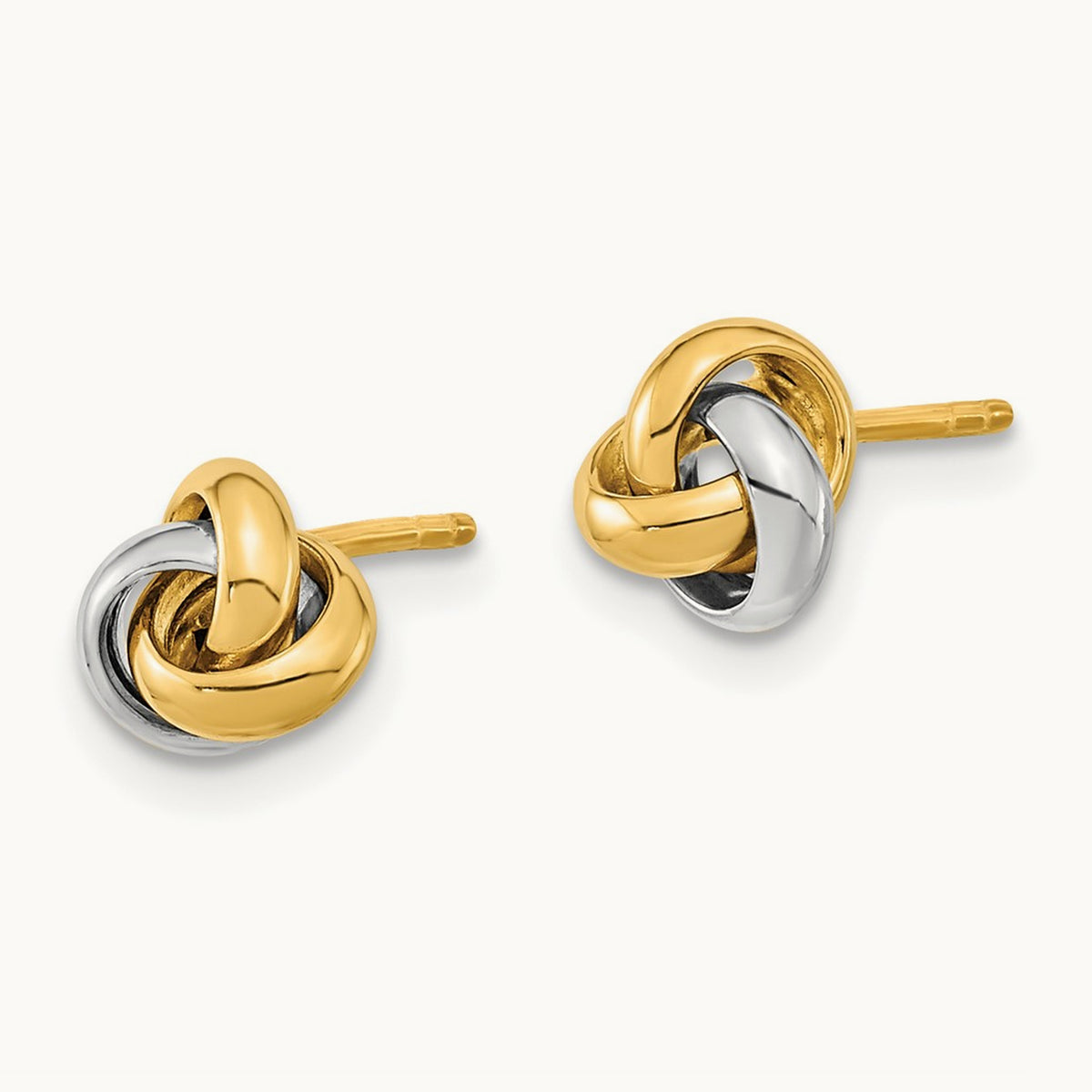 Polished Love Knot Post Earrings — 14K Two-Tone Gold, 7mm