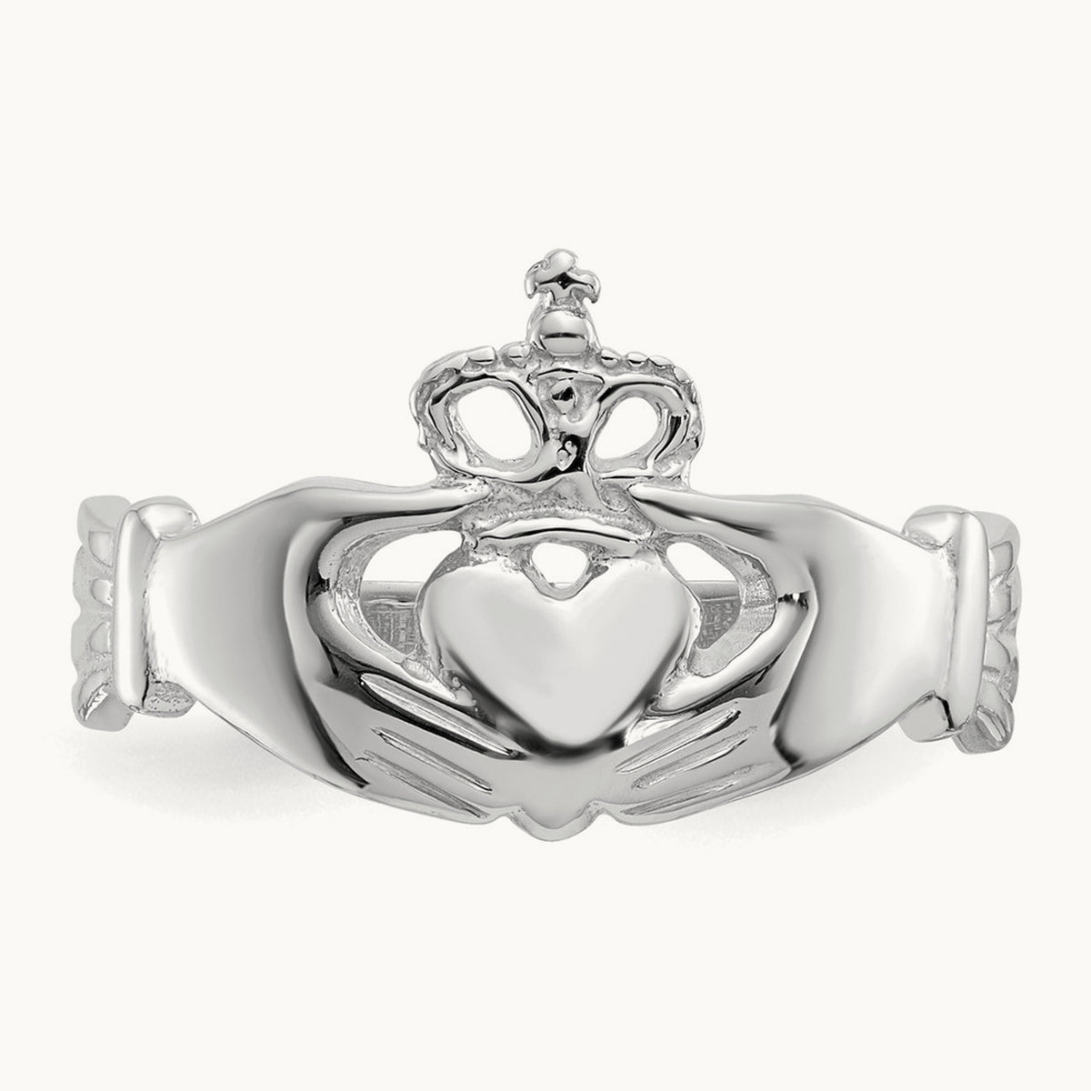 Polished Claddagh Ring, 14K White Gold