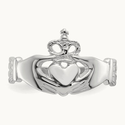 Polished Claddagh Ring, 14K White Gold